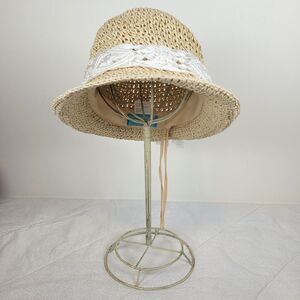 Physician Endorsed Makena Straw Fedora Hat Tan Macrame Band Tassels One Size